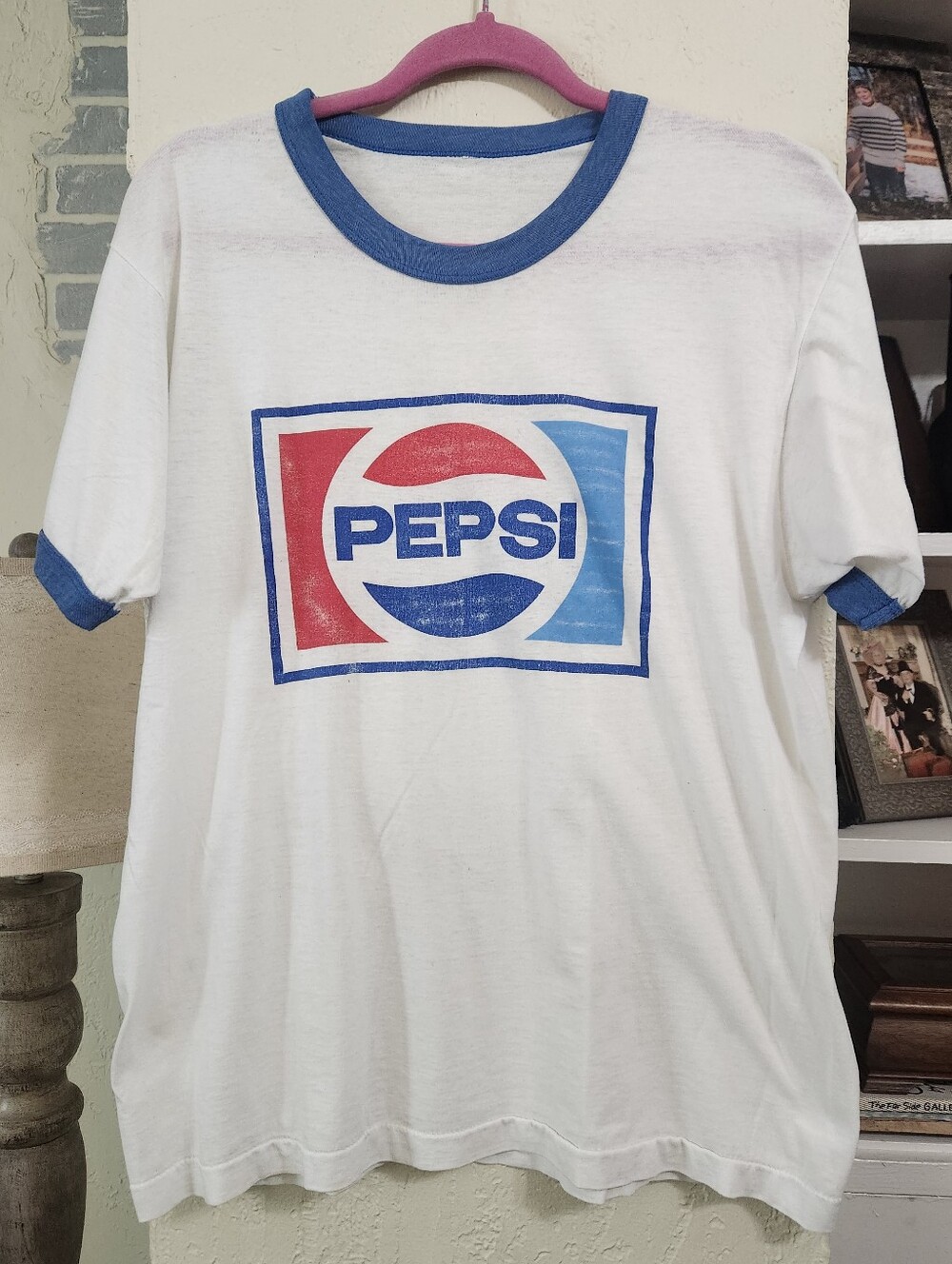 Pepsi Vintage White Ringer Tee with Blue & Red Logo P2p 20